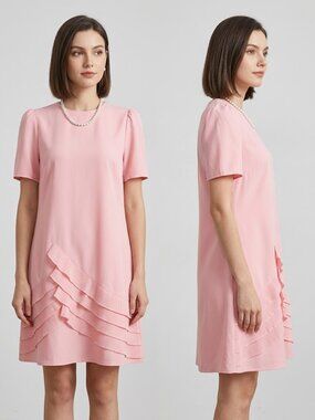 Vonda Pink Asymmetric Ruffle Hem Shift Dress Women’s Size Large NEW